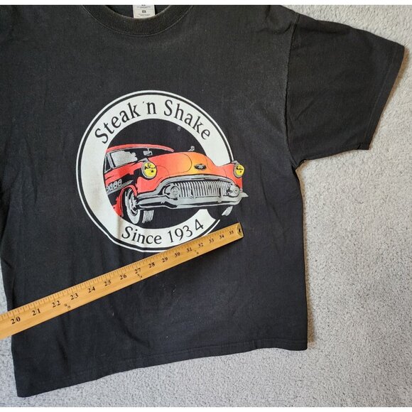VTG 90s Steak N' Shake Fast Food Burgers Hotrod Promo Black T Shirt Size Large - Picture 13 of 16